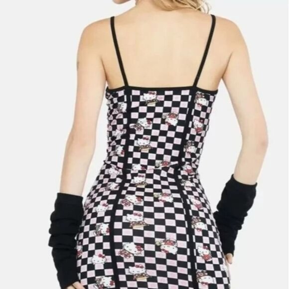 Sanrio Hello Kitty Womens Checkerboard Print Mini Dress Size 10 Strappy Coquette - Picture 2 of 9